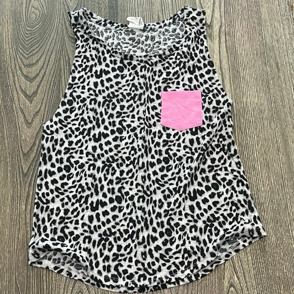 Victorias Secret PINK Tank Top Leopard Print Chest Pocket Black White Size XS